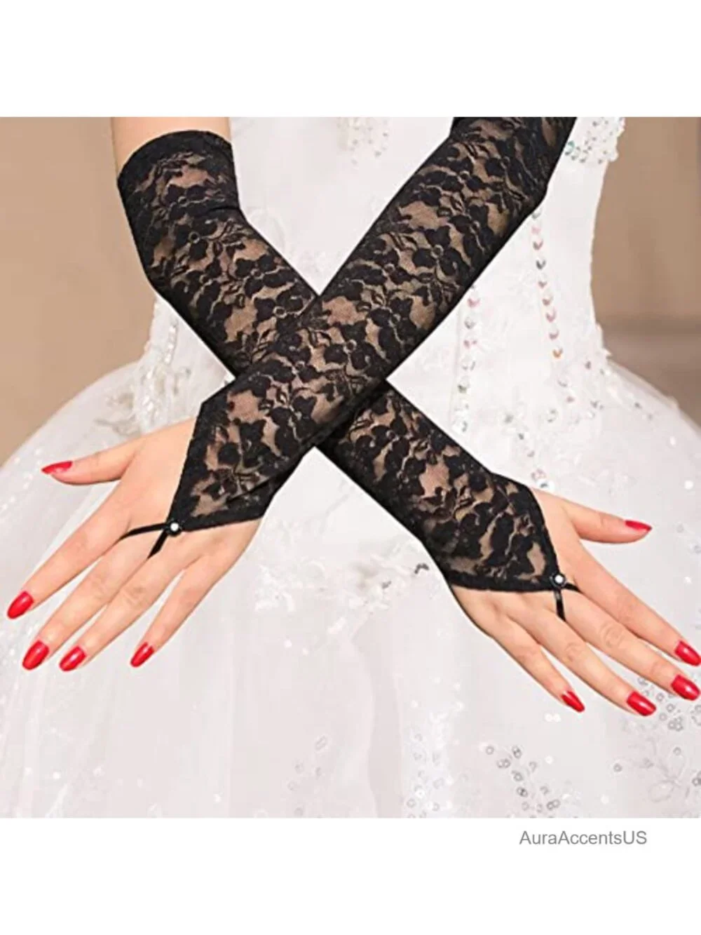 Long Lace Arm Sleeves Fingerless Gloves for Women Wedding Party